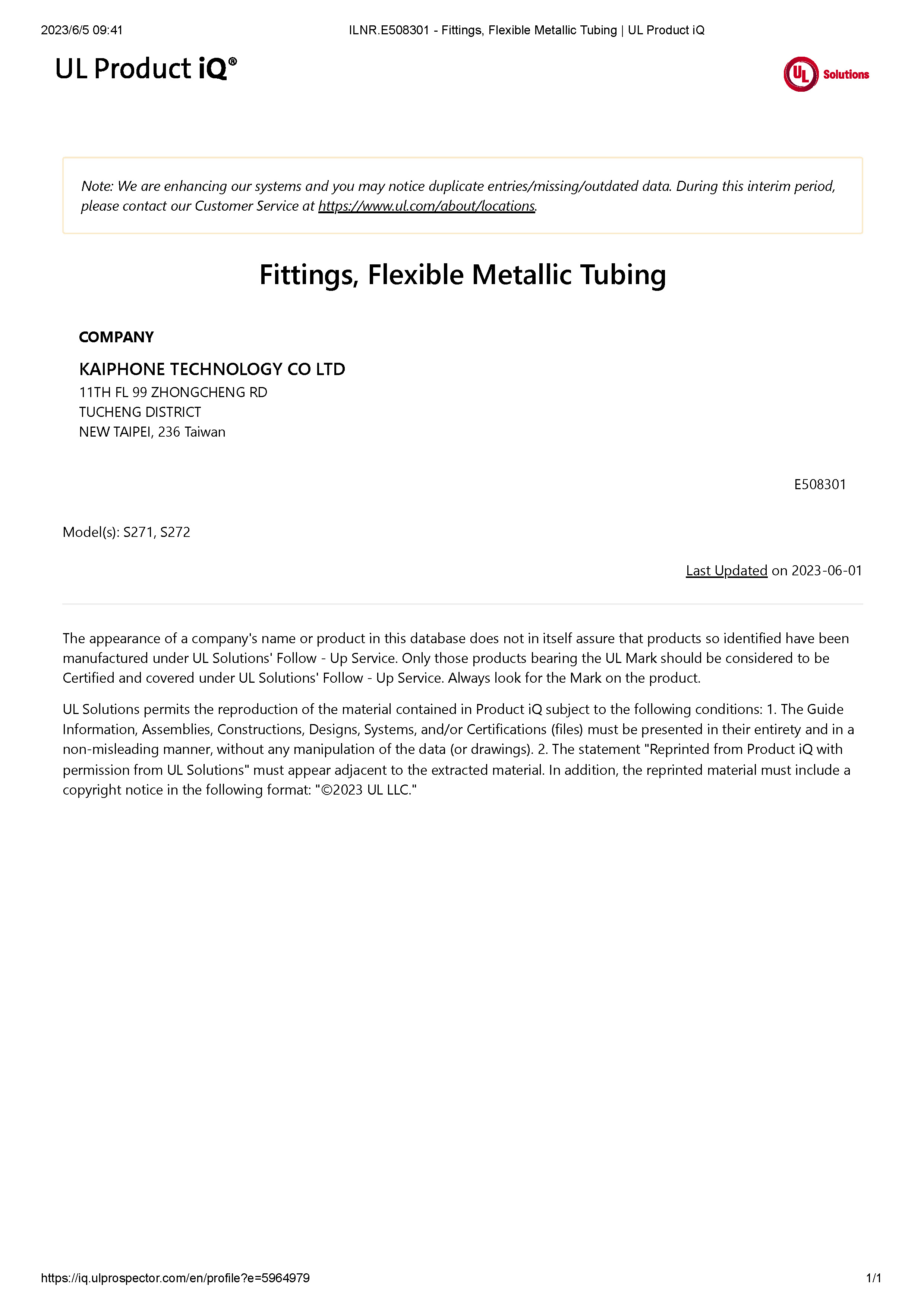 ILNR.E508301 - Fittings, Flexible Metallic Tubing
