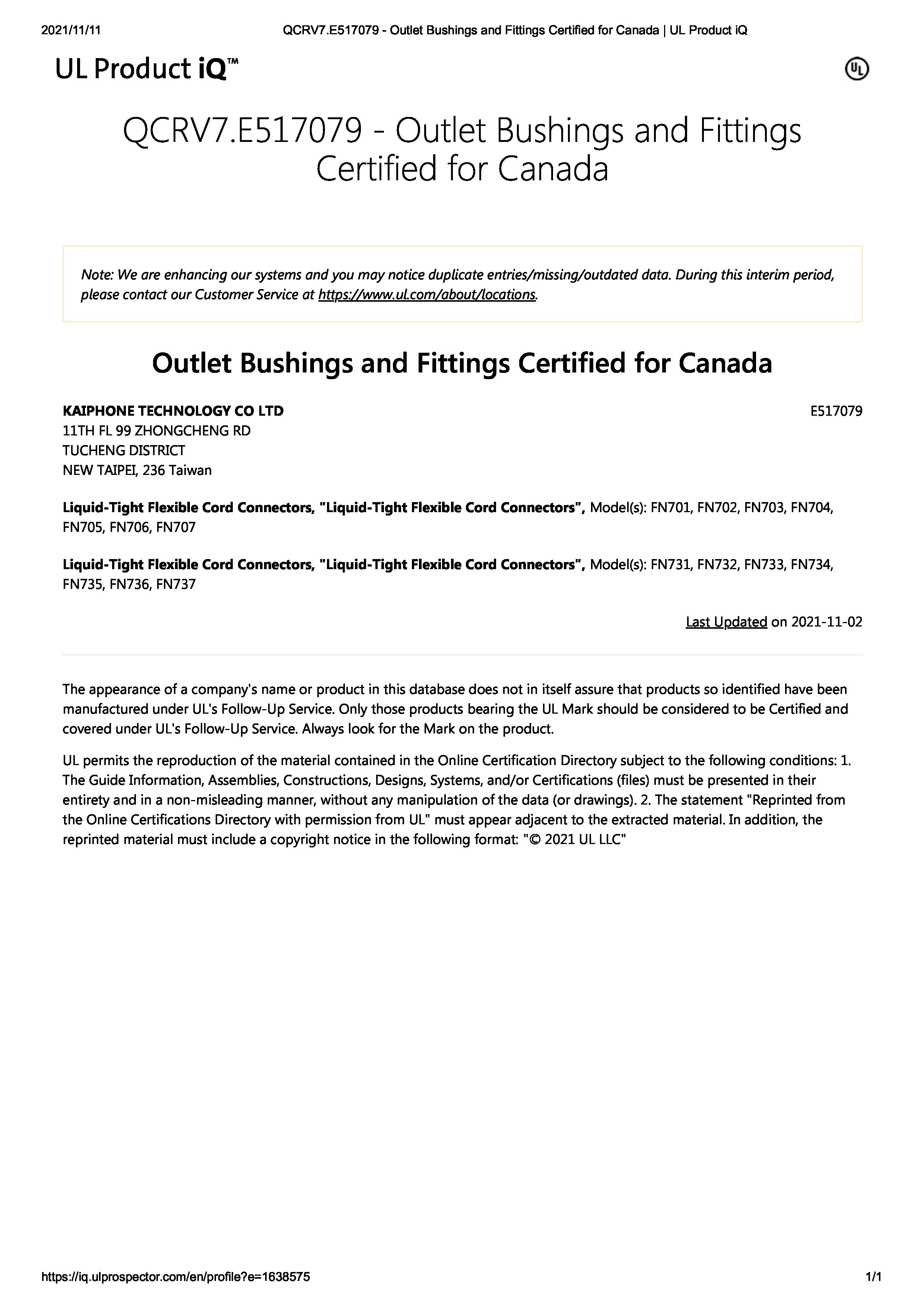 QCRV8.E517079-Outlet Bushings and Fittings for Canada