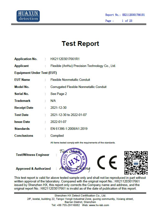 EN 61386-1 2008 A1 2019 Report Flexible Metal Conduit